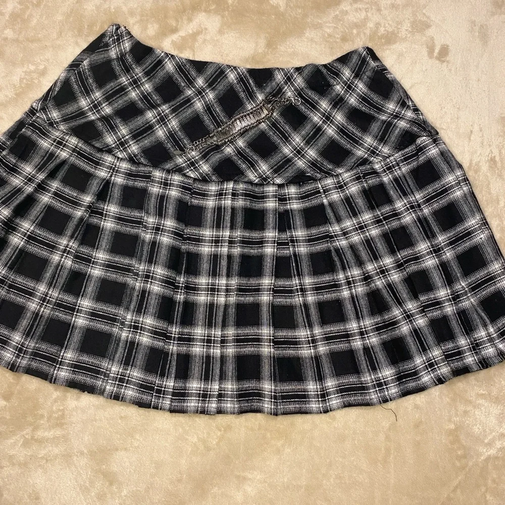 Academia pleated mini skirt grunge Y2K sexy goth flannel plaid uniform XL